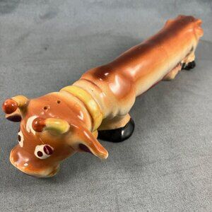 Vtg Japan ceramic Salt & Pepper Cow Long boy 10" Double Ends